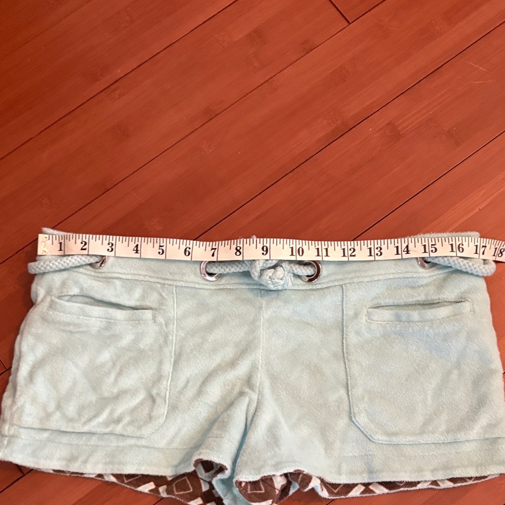 TORY BURCH  Light Aqua Terry Bike Shorts with Rope Waist